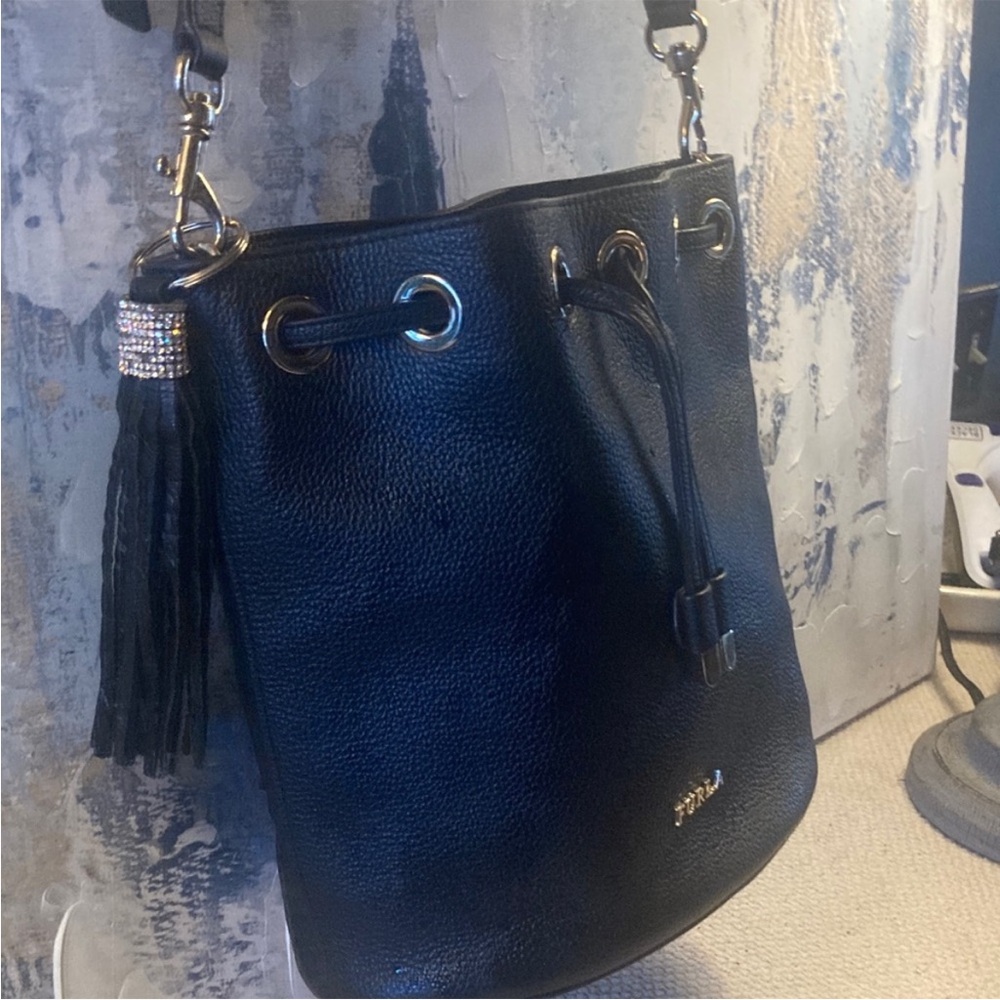 Furla Black Leather Drawstring Bucket Bag - Picture 11 of 11